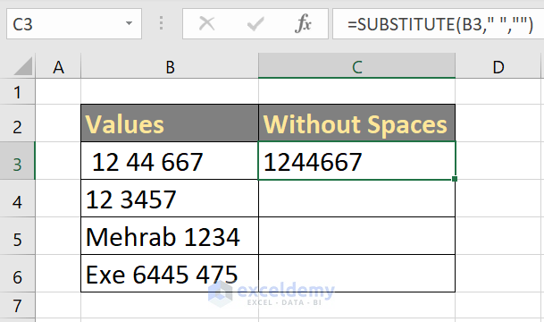 Value with out space before number