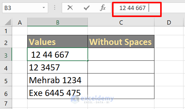 dataset for how to remove space in excel before numbers