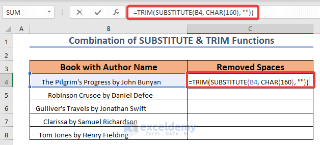 Using TRIM within SUBSTITUTE to Remove Non-breaking Leading Spaces