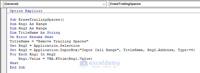 Excel VBA to Remove Only Trailing Spaces