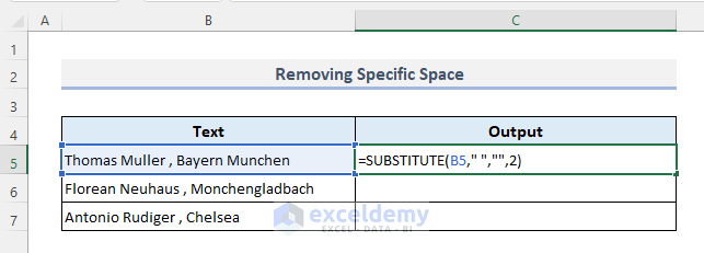 Remove Particular Spaces from Text in Excel
