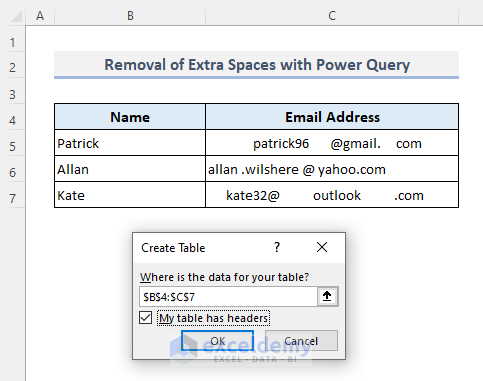 Excel Power Query to Erase Blank Spaces