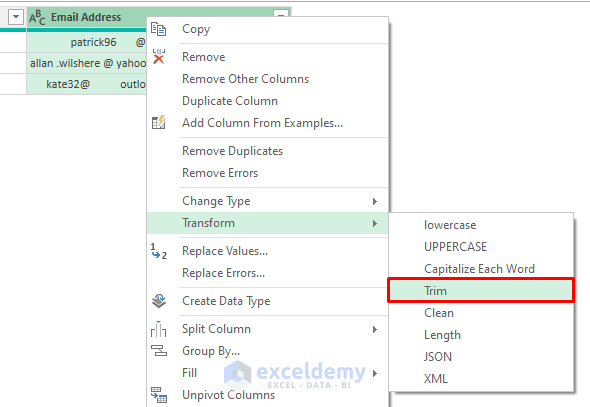 Excel Power Query to Erase Blank Spaces