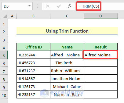 using TRIM function to remove white spaces