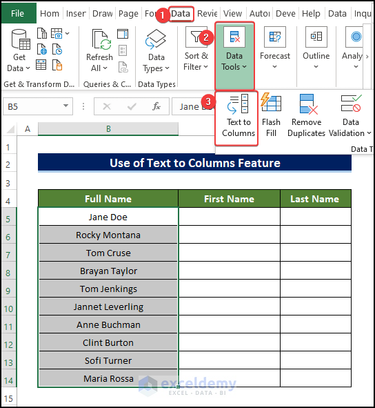 how to separate two words in excel