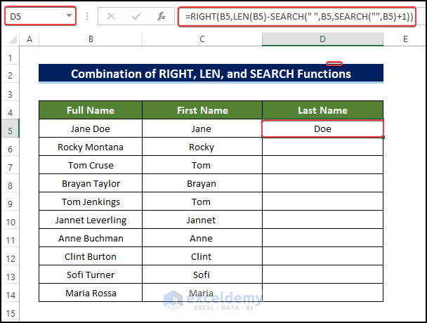Use the Right, Len, and Search functions to get the second part of the name.