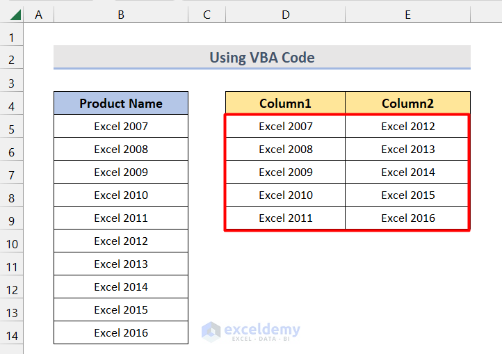 Results after Splitting One Column into Multiple Columns with VBA 