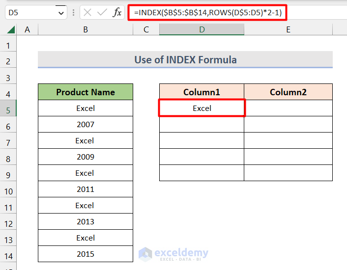 Using INDEX & ROW Function for Splitting One Column into Multiple Columns