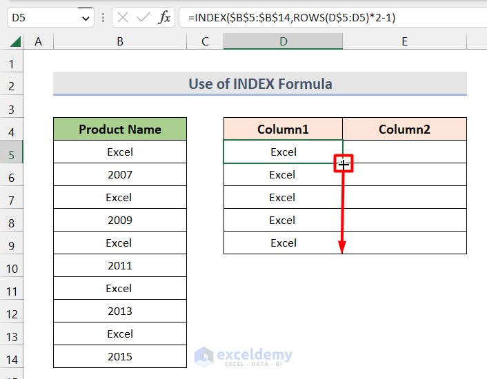 Using Fill Handle to Split up One Column into Multiple Columns