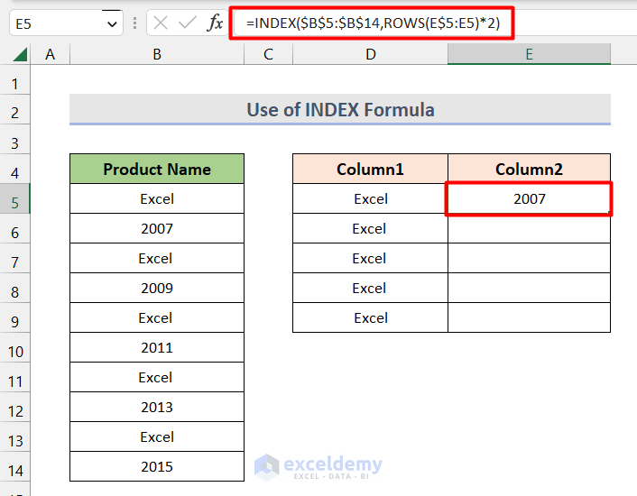 Combining INDEX & ROW Functions to Split up One Column into Multiple Columns