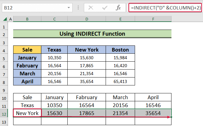 applying indirect function to show how to transpose in excel