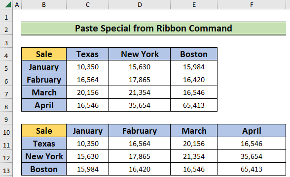 using ribbon commands to show how to transpose in excel