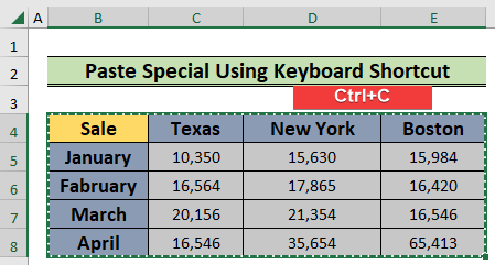 using keyboard shortcuts to show how to transpose in excel