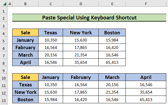 using keyboard shortcuts to show how to transpose in excel