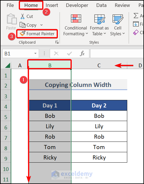 Applying Format Painter in multiple sheets to Clone Column Width