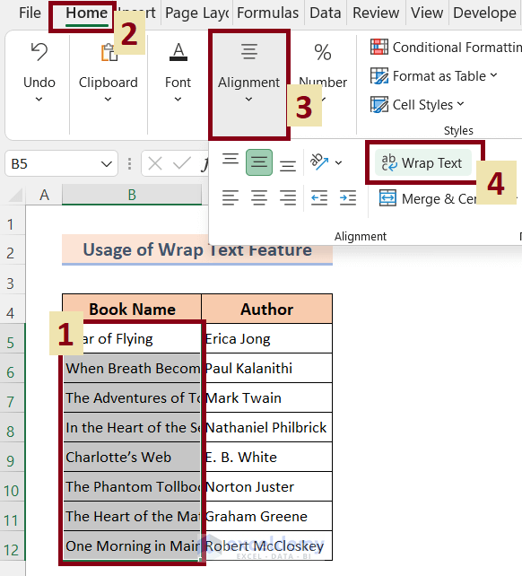 Wrap Text in Excel Using the Wrap Text Feature