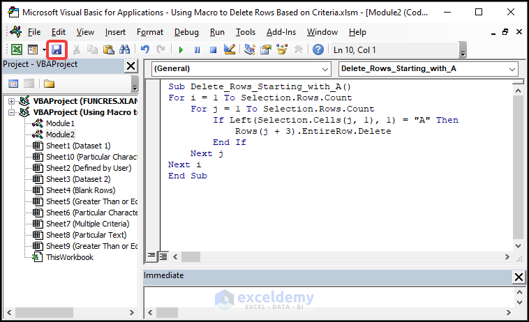 Saving VBA code