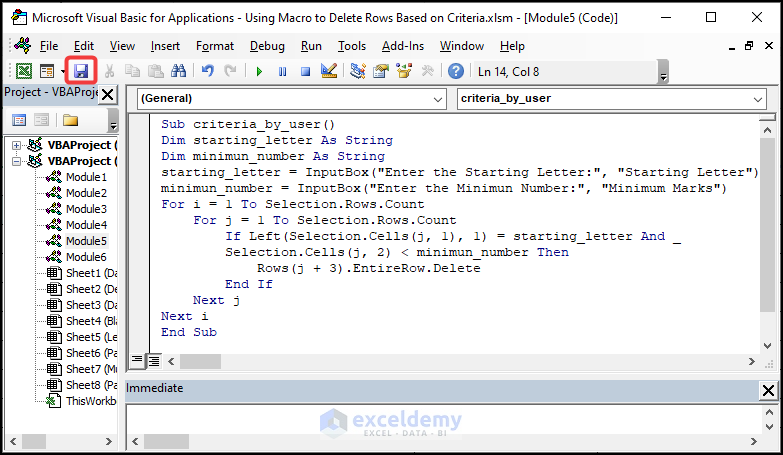 Saving VBA code