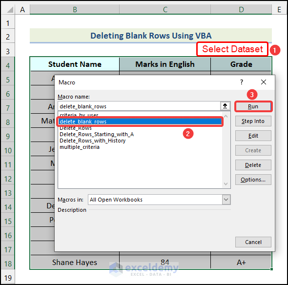 Running macro to delete blank rows in Excel