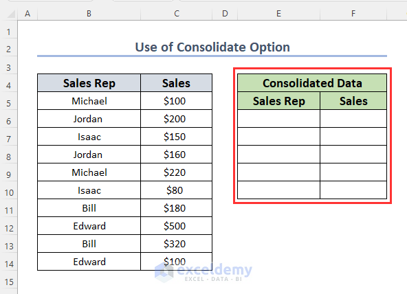 Using Consolidate Option to Merge Duplicate Rows in Excel