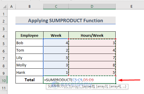 Enter SUMPRODUCT Function to Multiply in Excel