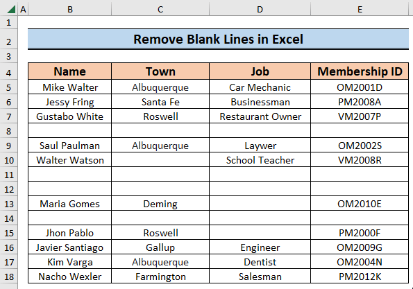 Illustrating How to Remove Blank Lines in Excel