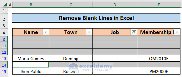 Filtering Out Blank Lines to Remove Blank Lines in Excel
