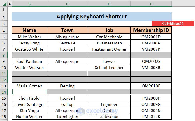 Using Keyboard Short Cut to Remove Blank Lines in Excel