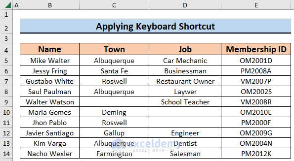 Applying Keyboard Shortcut
