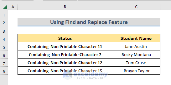 find and replace final result remove non-printable characters