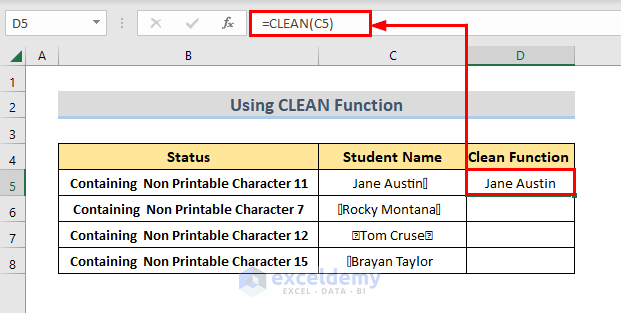 Using CLEAN Function to remove non printable characters