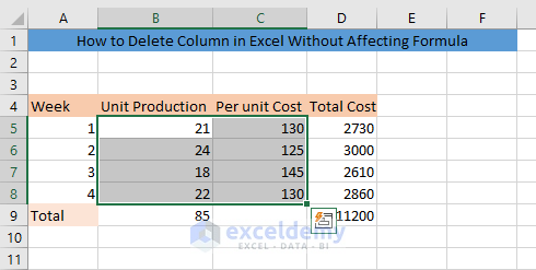 deleting column without affecting formula