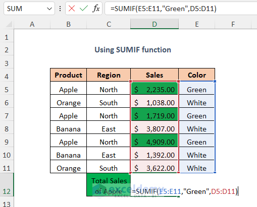 using SUMIF function