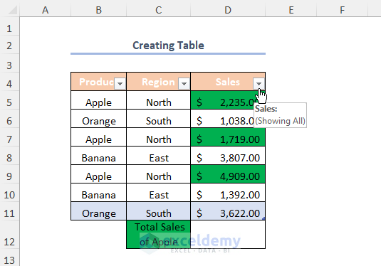 creating table