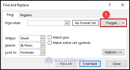 Find and Replace dialog box in Excel