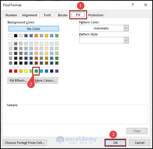 using Find Format dialog box to sum count of colored cells in excel