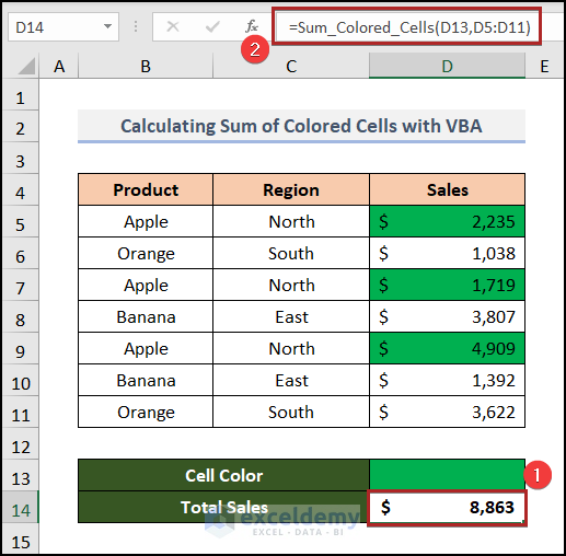 Applying VBA to Sum Colored Cells in Excel