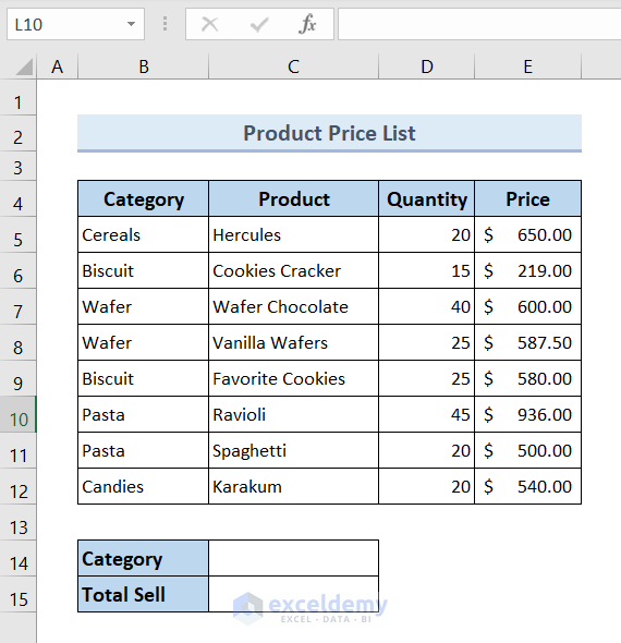 sum if cell contains text dataset