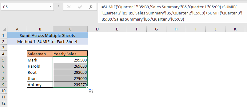 sumif values for all cell