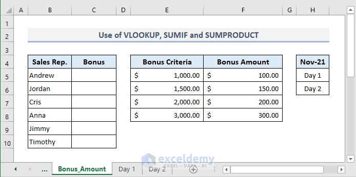 Combine VLOOKUP, SUMPRODUCT, and SUMIF Functions for Multiple Excel Sheets
