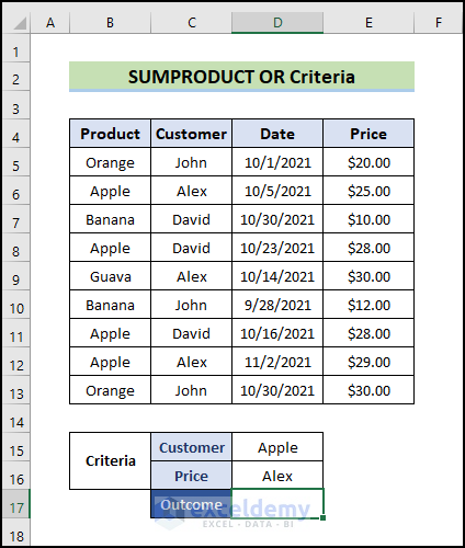 SUMPRODUCT with criteria