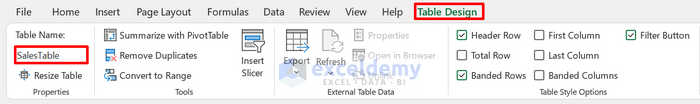 rename a table function in excel