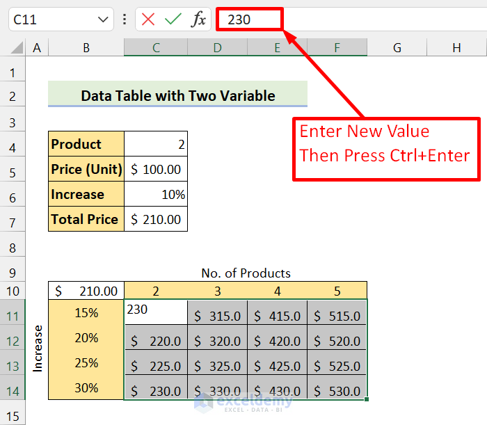 type new value in formula bar