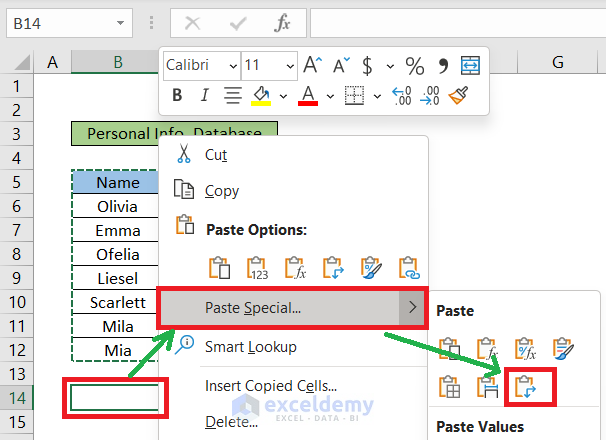 using paste special command to paste values in excel