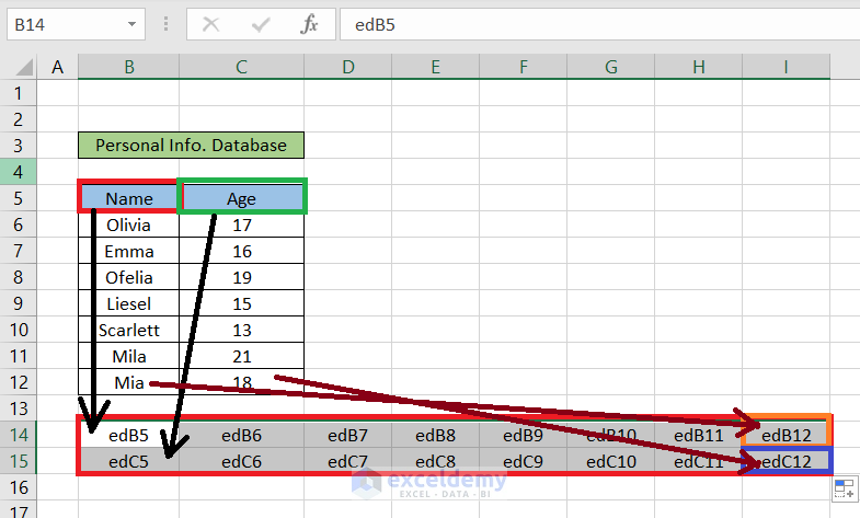 transpose array in excel using cell reference