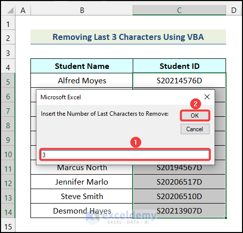 Entering the number of characters to remove from the string