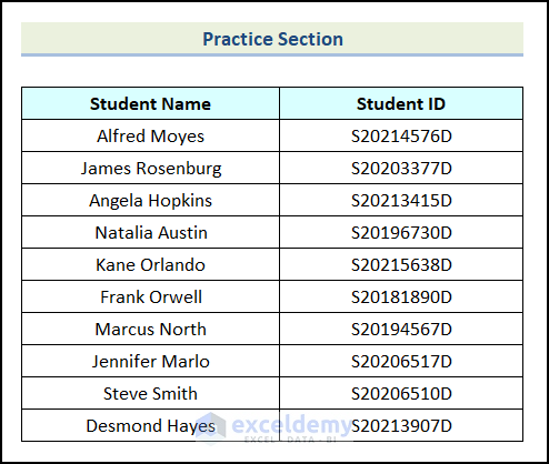 Sample Practice Section provided in each worksheet of the Practice Workbook.