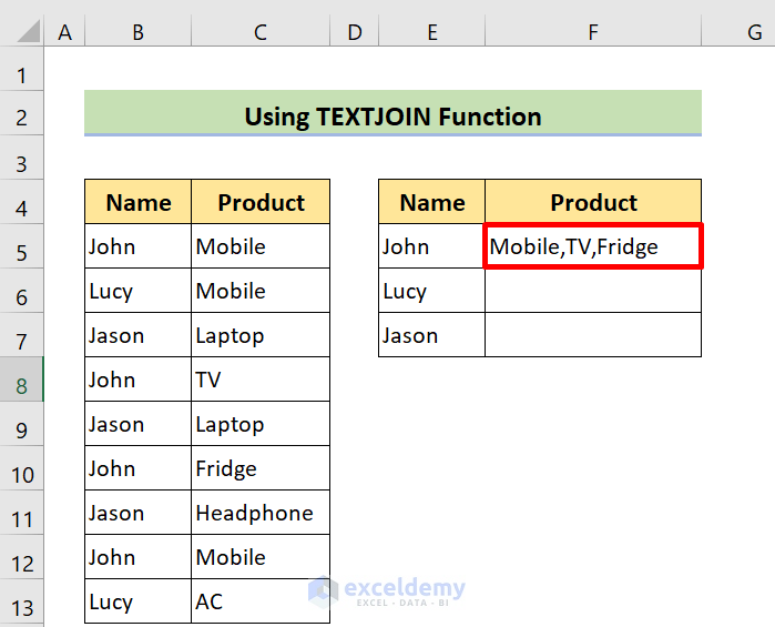 result of textjoin and match functions