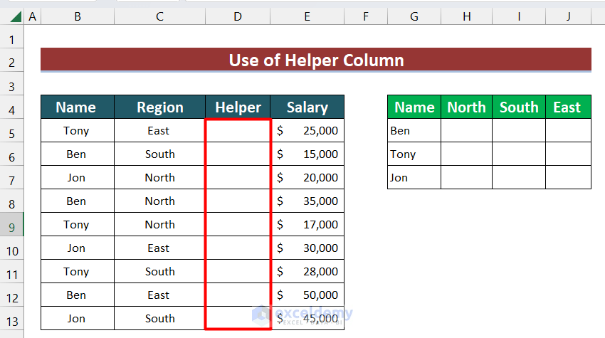 Insertion of a Helper Column to VLOOKUP with Multiple Conditions in Excel