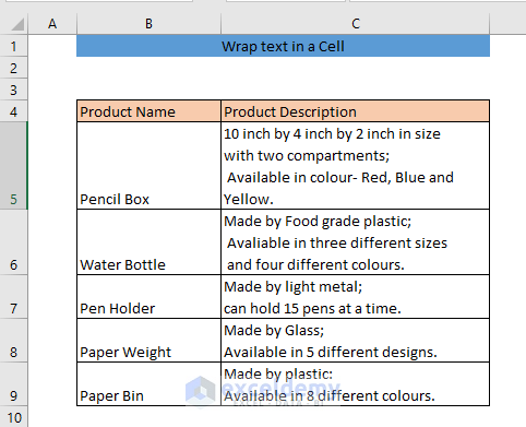 wrap text in a cell